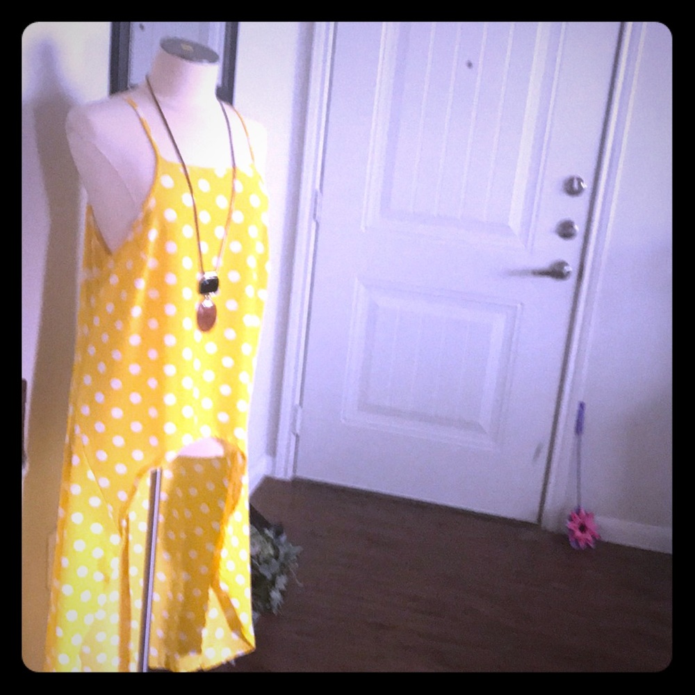 High low yellow polka dot top...